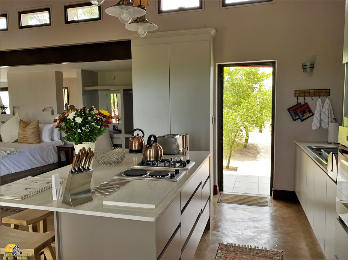 Luxury Bush Villa front door and kitchen
